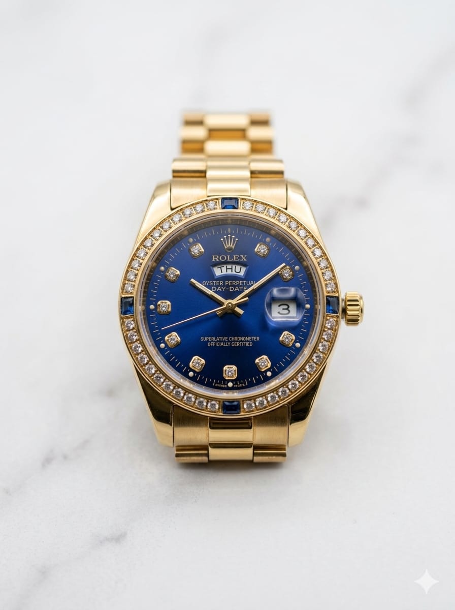 WhatsApp Image 2026-03-05 at 12.30.56 AM Rolex Day-Date Blue Dial with Gold Case & Diamond Accents – Luxury Redefined - Image 1