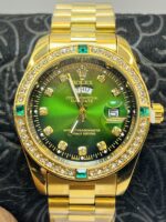 Gold Green Dial Day-Date Luxury Watch with Diamond Bezel - Image 3