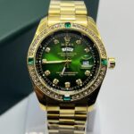 Gold Green Dial Day-Date Luxury Watch with Diamond Bezel