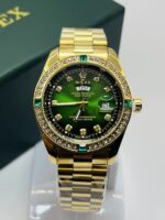 Gold Green Dial Day-Date Luxury Watch with Diamond Bezel