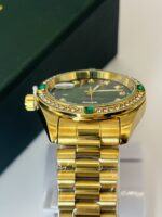Gold Green Dial Day-Date Luxury Watch with Diamond Bezel - Image 4