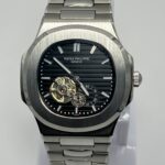 Patek Philippe Style Automatic Open Heart Steel Watch – Black Dial