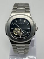 Patek Philippe Style Automatic Open Heart Steel Watch – Black Dial