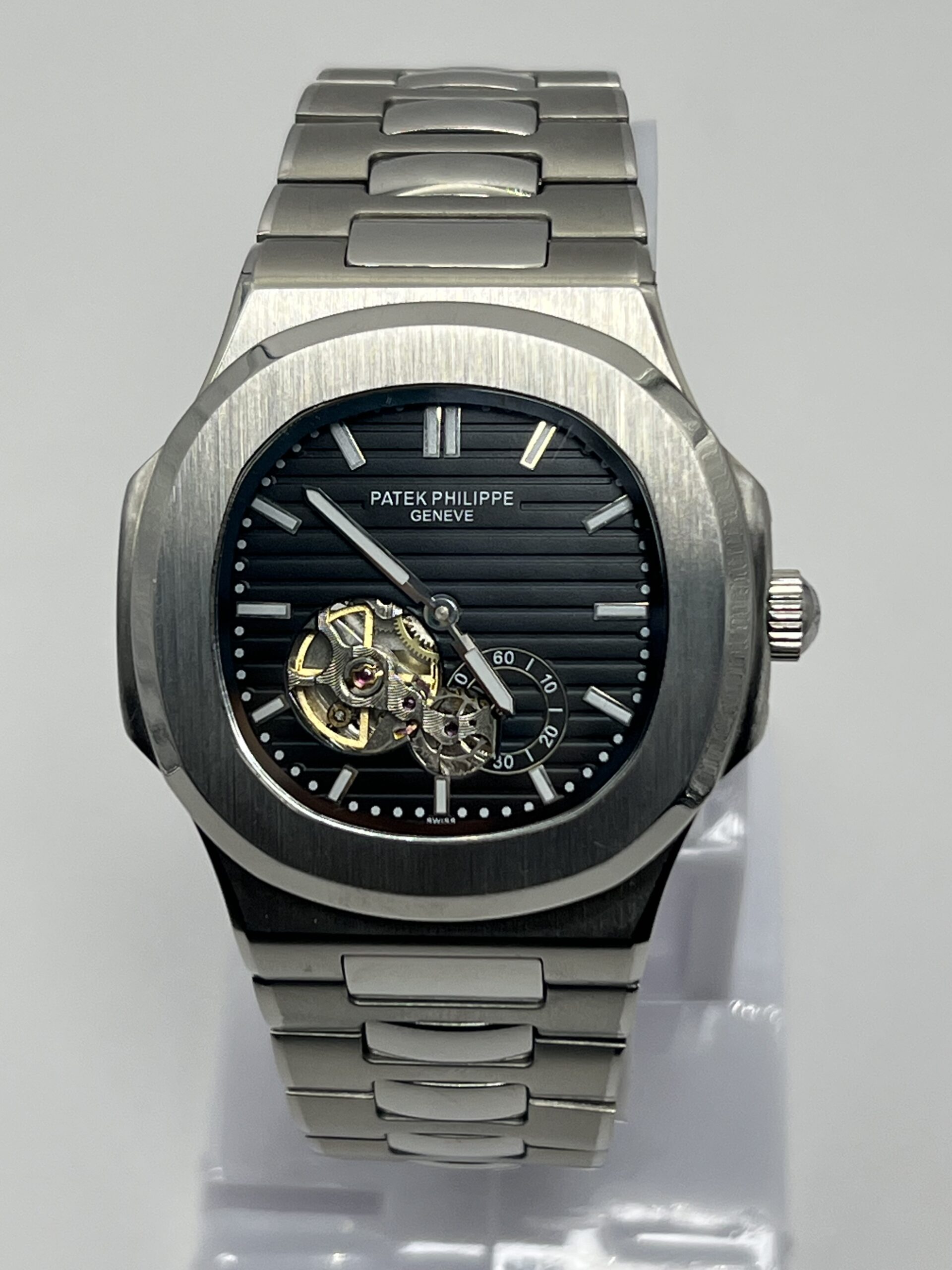 IMG_4058 Patek Philippe Style Automatic Open Heart Steel Watch – Black Dial - Image 1