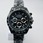 Luxury Black Chronograph Watch – Tachymeter Bezel & Stainless Steel Strap