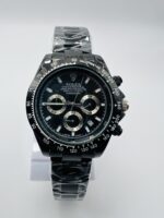 Luxury Black Chronograph Watch – Tachymeter Bezel & Stainless Steel Strap