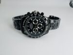 Luxury Black Chronograph Watch – Tachymeter Bezel & Stainless Steel Strap - Image 3
