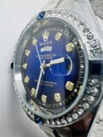 Luxury Diamond-Style Day-Date Watch with Blue Dial – Stainless Steel Executive Timepiece - Image 3