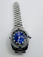 Luxury Diamond-Style Day-Date Watch with Blue Dial – Stainless Steel Executive Timepiece - Image 6