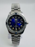 Luxury Diamond-Style Day-Date Watch with Blue Dial – Stainless Steel Executive Timepiece