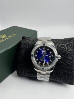 Luxury Diamond-Style Day-Date Watch with Blue Dial – Stainless Steel Executive Timepiece - Image 2